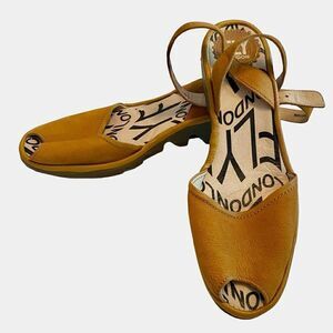 Fly London Mustard Yellow Wedge Sandals Peep Toe Ankle Wrap Shoes